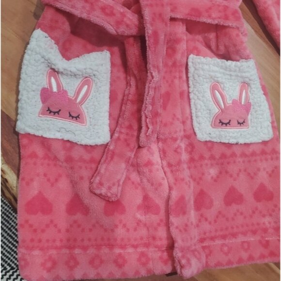 Cute Pink Cozy Bunny + Heart Print Fleece Robe - Picture 9 of 10